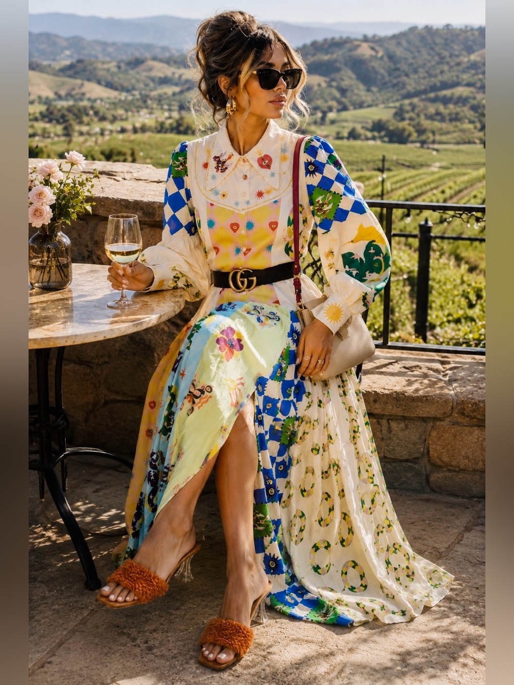 Whimsical  Patchwork Linen-Blend Boutique Maxi Dress